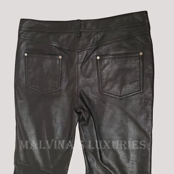 MICHAEL KORS COLLECTION PANTS BLACK LEATHER STRAIGHT LEG PANELED sz 4